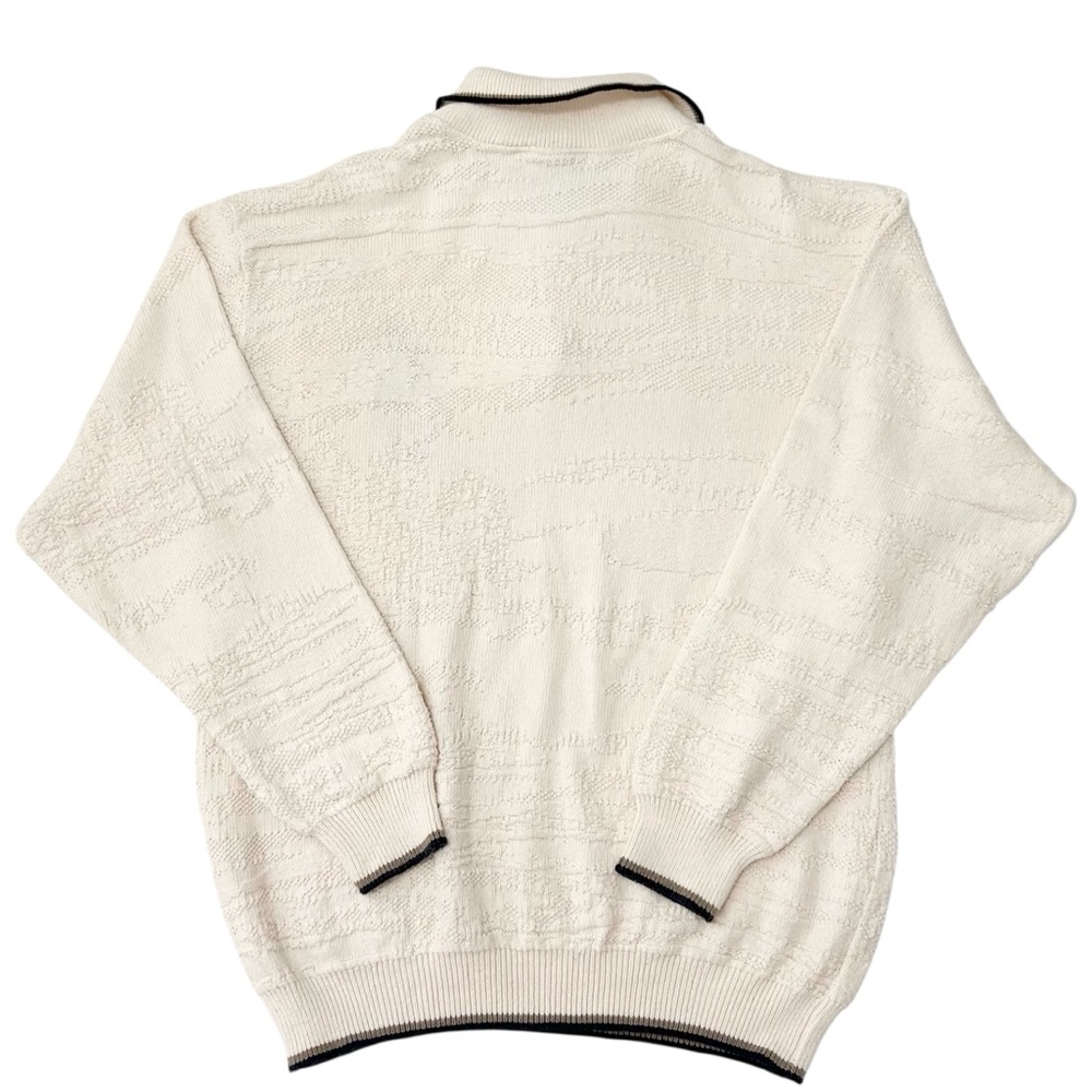 Vintage 90s Northern Golf Elements Knit Collared Textured Grandpa Sweater Medium - Picture 2 of 5